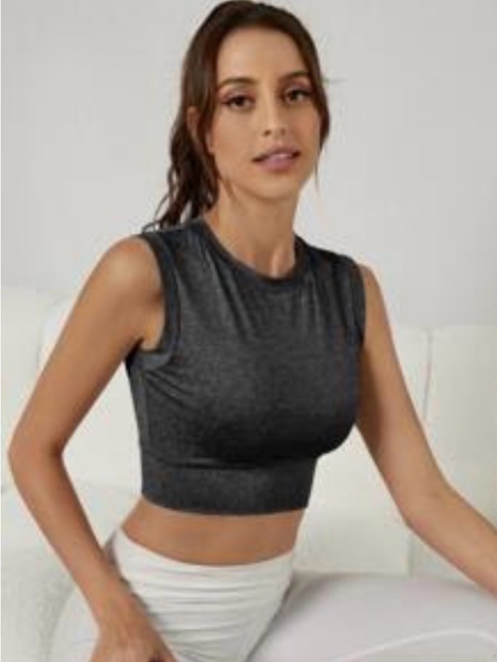 SHEIN Dark Heather Gray Cropped Sleeveless Tank Top